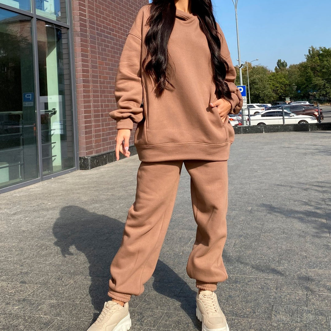 Damen Bequemer Hoodie und Jogginghose-Set mit Kapuze und elastischem Bund Drune