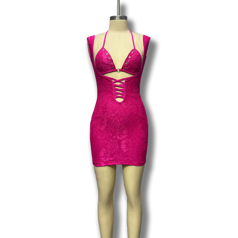 Damen figurbetontes Spitzendesign Cocktailkleid Drune