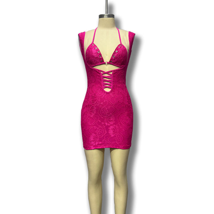 Damen figurbetontes Spitzendesign Cocktailkleid Drune