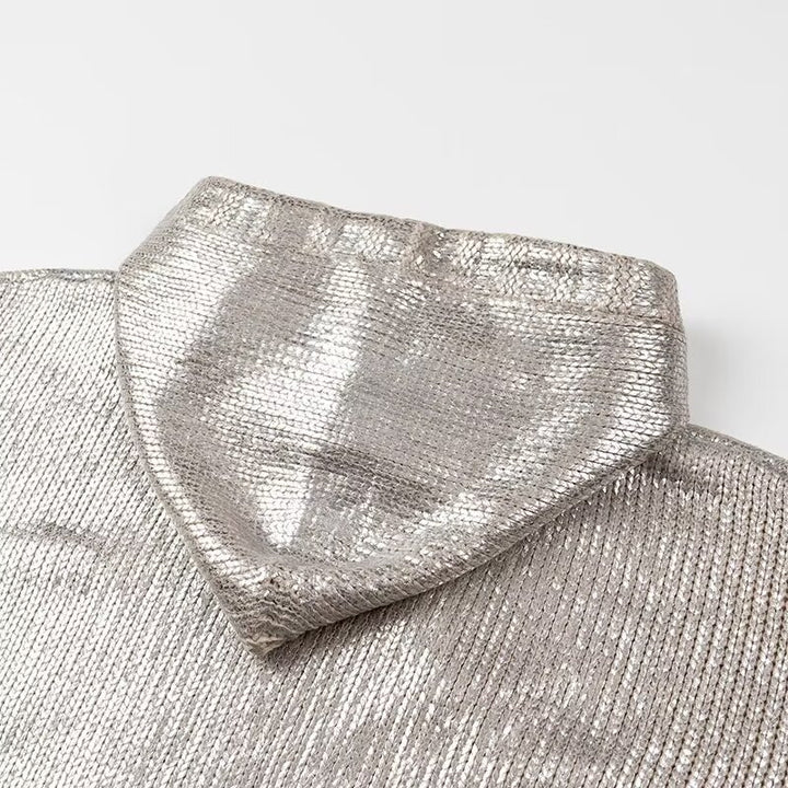 Damen modischer Glitzer Hoodie mit Kängurutasche und elastischem Bund Drune
