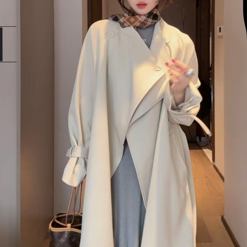 Damen Oversized Wickelmantel mit asymmetrischem Schnitt und verstellbaren Manschetten Drune