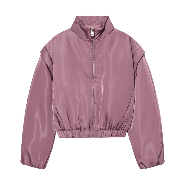 Damen Cropped‑Bomberjacke im Satin‑Look mit Stehkragen und Taillen‑Tunnelzug Drune
