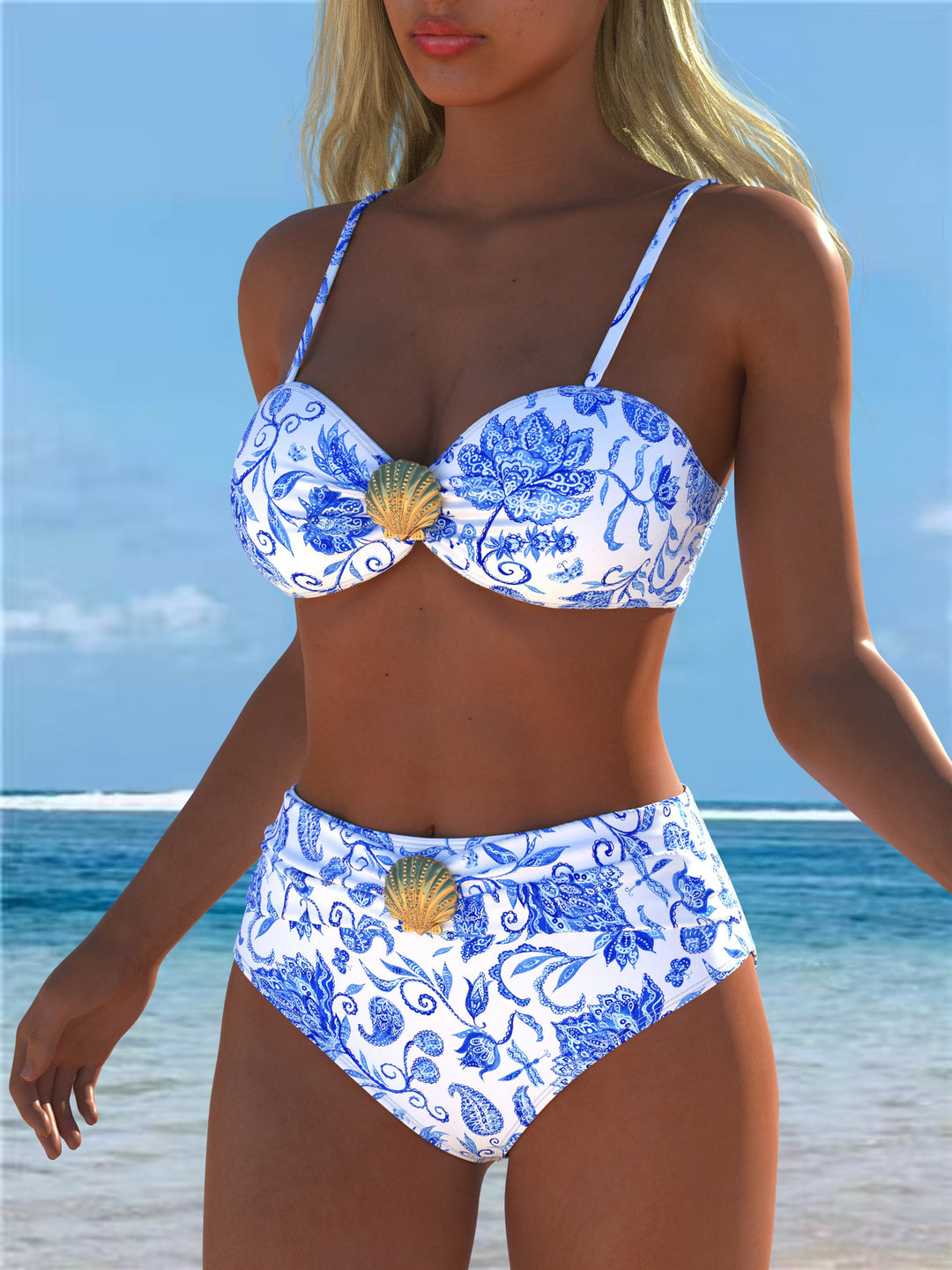 Damen Bikini-Set mit floralem Balconette-Oberteil und hochgeschnittenem Höschen Drune