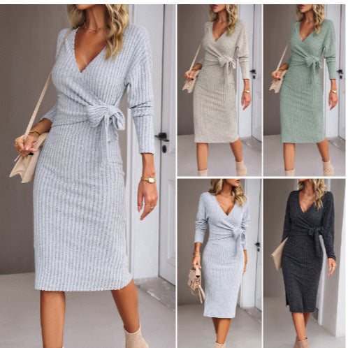Damen Wickelkleid mit V-Ausschnitt und eleganter Taillierung Drune