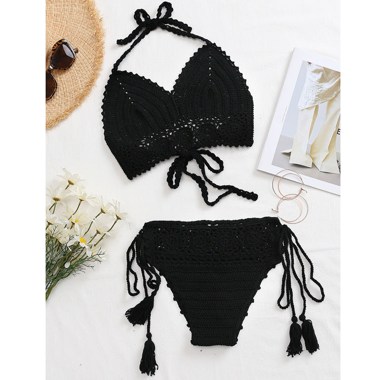 Damen Häkel-Bikini-Set mit verstellbaren Trägern und fransigen Details Drune
