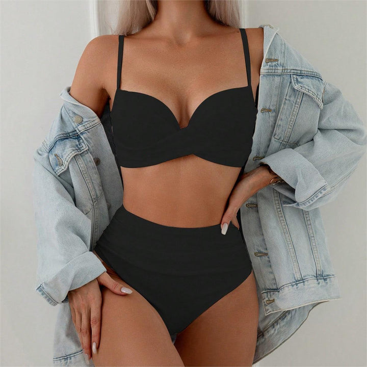Damen Hochtailliertes Bikini-Set mit elegantem Wickeloberteil Drune