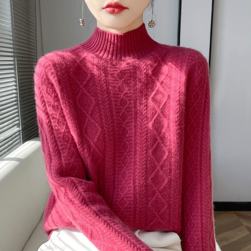 Damen Zopfmuster-Mockneckpullover mit feinem Ajour‑Detail und flauschiger Kaschmir‑Optik Drune