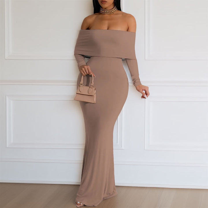 Damen Bodycon Maxikleid mit schulterfreiem Design und langem Ärmel Drune