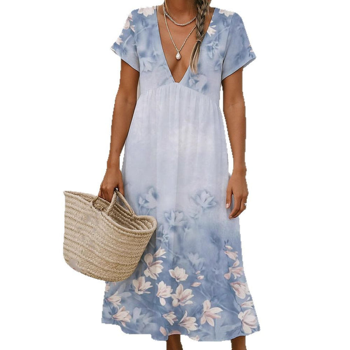 Damen Fließendes Maxi-Kleid mit tiefem V-Ausschnitt und floralem Muster Drune