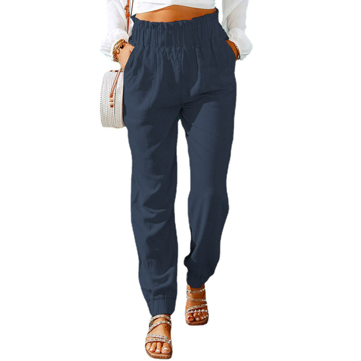 Damen Hochtaillierte Leinenoptik-Joggerhose mit elastischem Rüschbund und Eingrifftaschen Drune