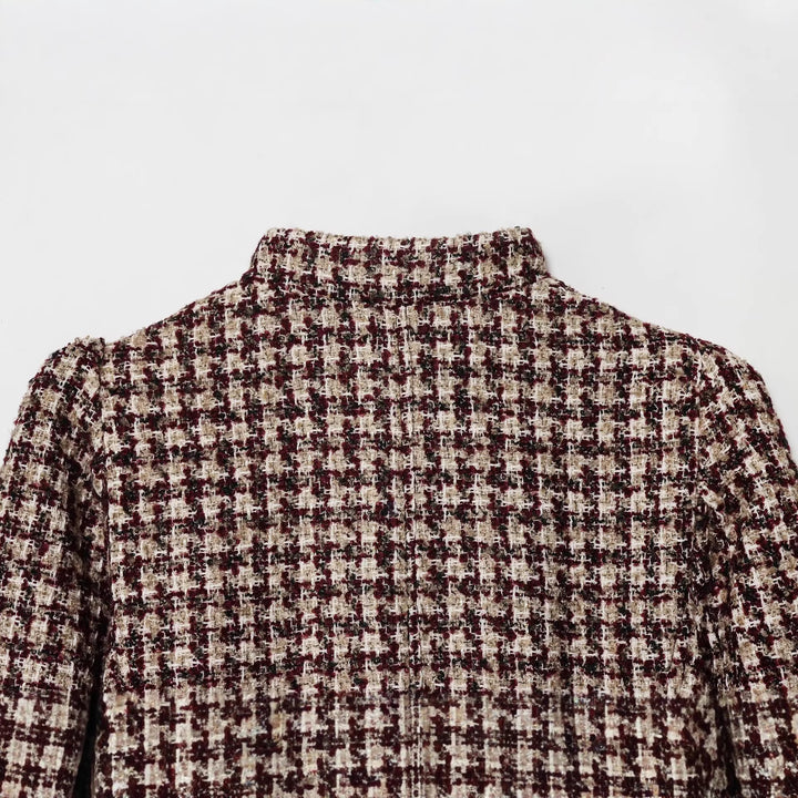 Damen Kurze Bouclé-Tweed-Jacke mit Stehkragen und Kunstfellmanschetten Drune