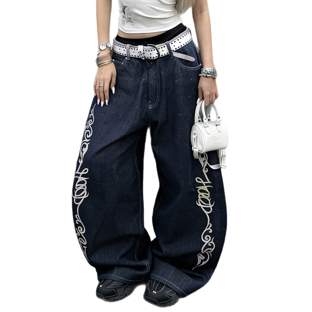 Damen Weiter Jeans mit eleganten Kunstwerken Drune