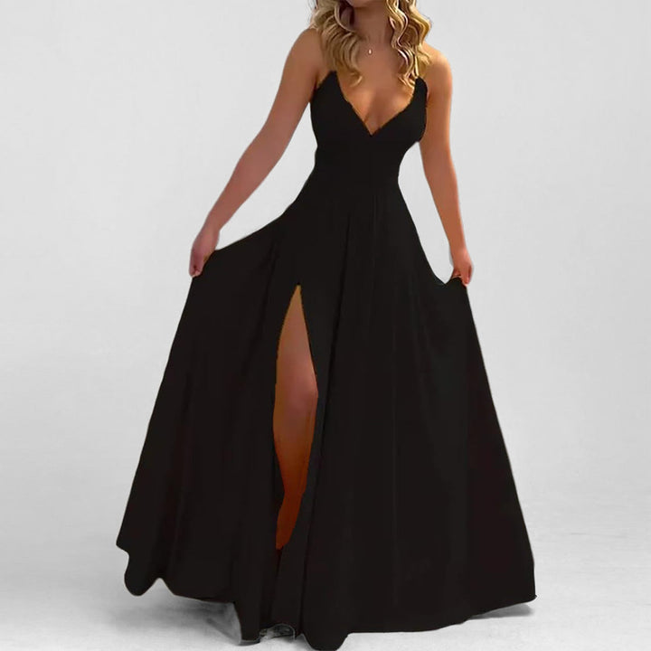 Damen Maxikleid mit tiefem V-Ausschnitt und seitlichem Schlitz Drune