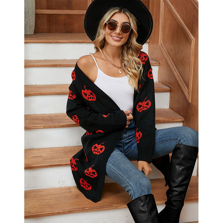 Damen Strick-Cardigan mit kreativem Halloween-Motiv Drune