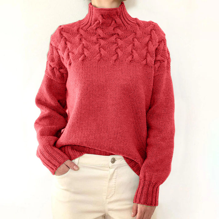 Damen nan Strickpullover mit Zopfstruktur und hohem Rollkragen Drune
