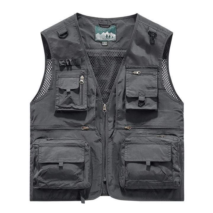 Herren leichte multifunktionale Utility-Anglerweste mit Mesh‑Futter und zahlreichen Reißverschluss‑ und Klappentaschen Drune