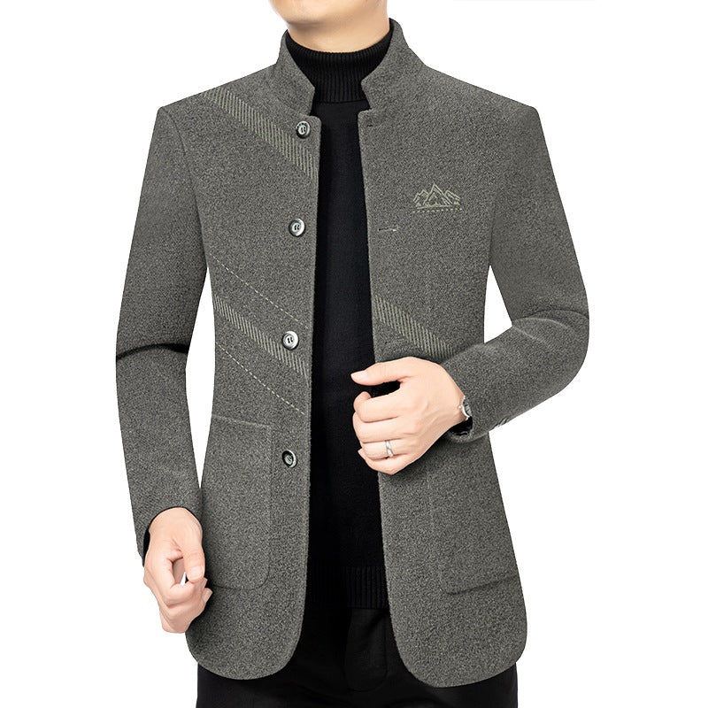 Herren Kurzmantel mit Stehkragen aus Wollmix und diagonalem Struktur-Design Drune