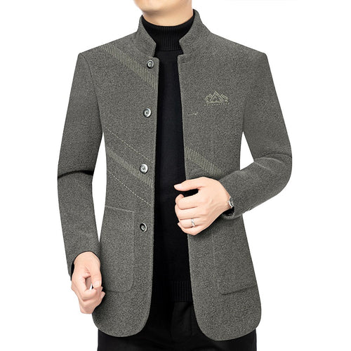 Herren Kurzmantel mit Stehkragen aus Wollmix und diagonalem Struktur-Design Drune