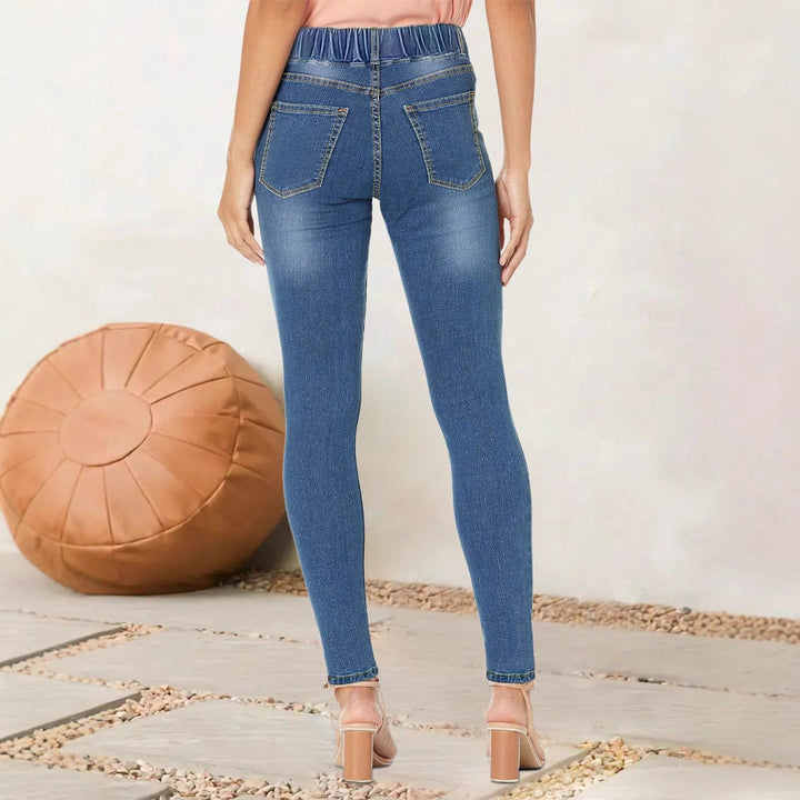 Damen hochgeschnittene Stretch-Jeggings mit elastischem Komfortbund und Gesäßtaschen Drune