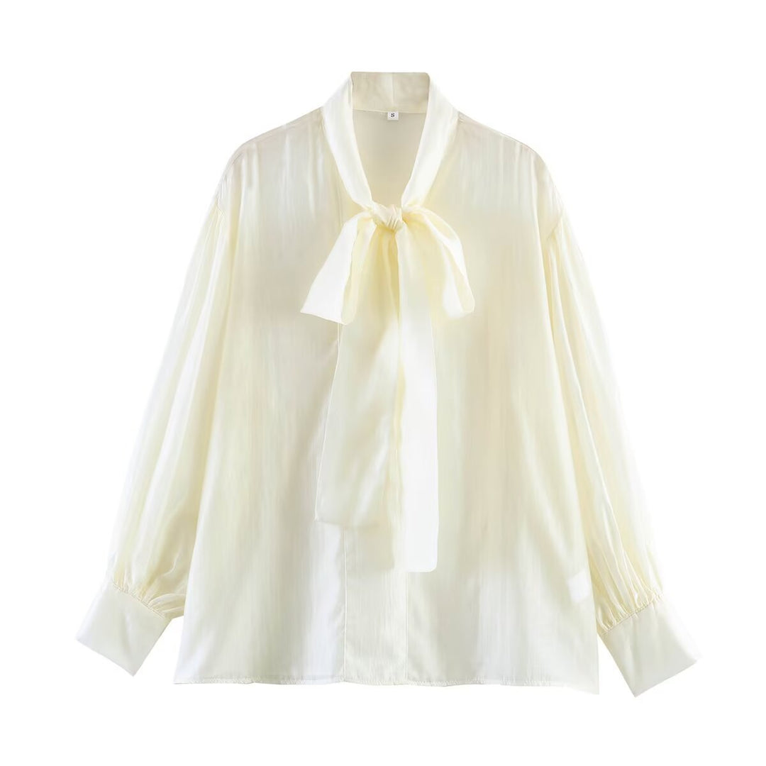 Damen Schluppenbluse aus Satin mit Ballonärmeln und weiter Passform Drune