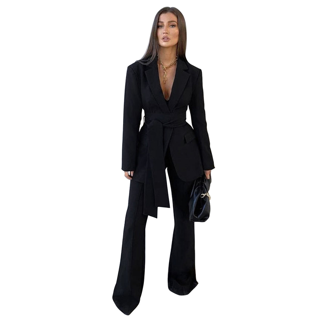 Damen Elegantes Blazer und Hose Ensemble mit Taillengürtel Drune