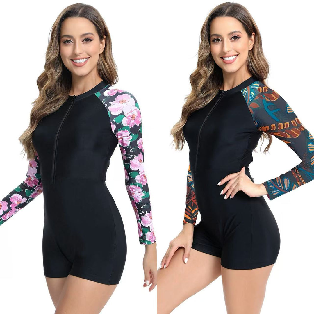 Damen Schwimmanzug mit eleganten Blumenärmel Drune