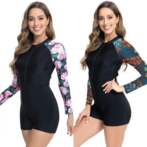 Damen Schwimmanzug mit eleganten Blumenärmel Drune