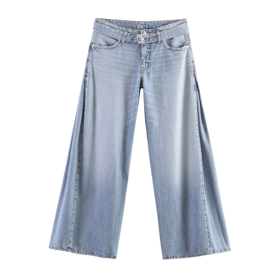 Damen Weite Denim-Hose mit extraweitem Schlag und seitlichen Falteinsätzen Drune