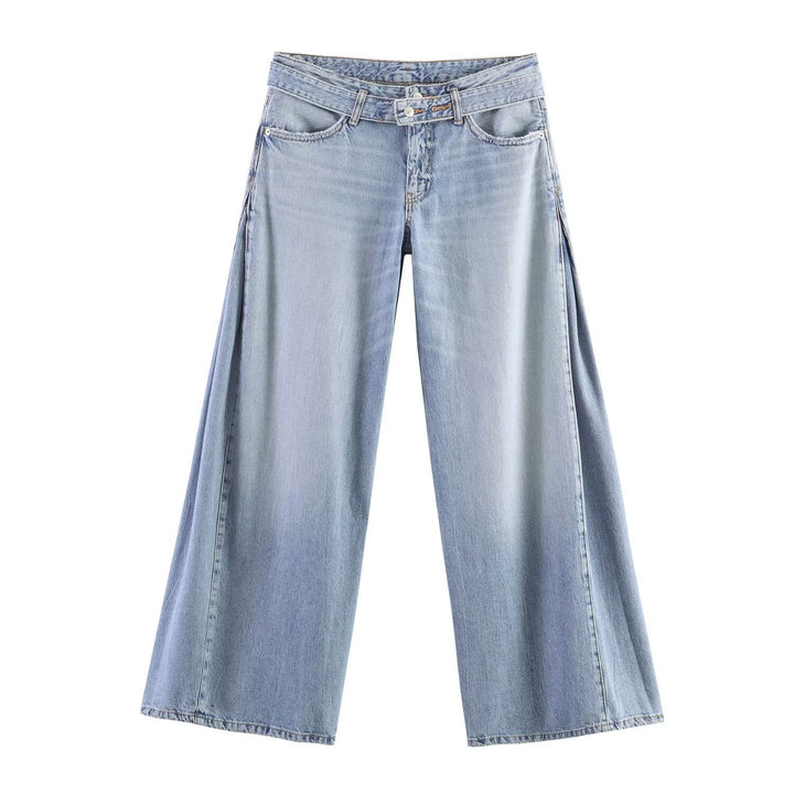 Damen Weite Denim-Hose mit extraweitem Schlag und seitlichen Falteinsätzen Drune