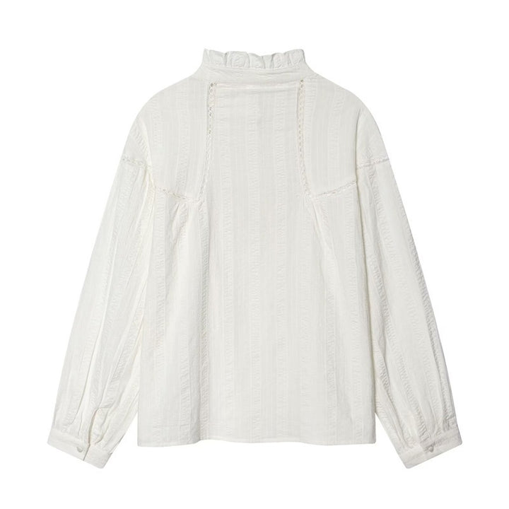 Damen romantische viktorianische Spitzenbluse mit Stehkragen und Ballonärmeln Drune