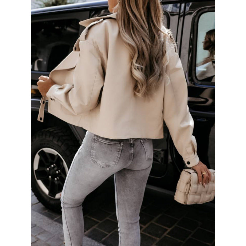 Damen Bikerjacke aus Kunstleder mit eleganter Schnalle und Taschen Drune