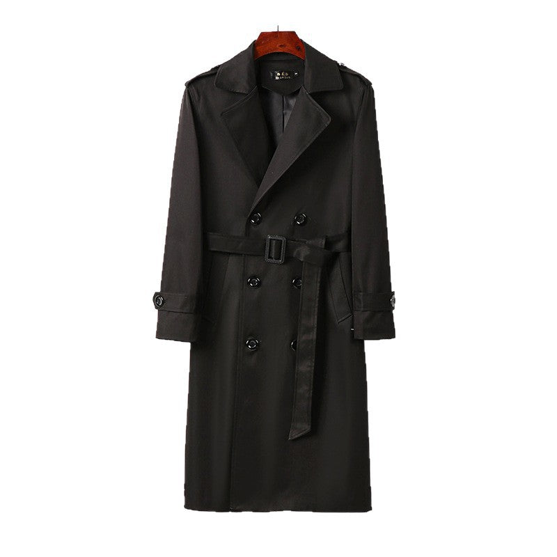 Herren Doppelreihiger Trenchcoat mit Schulterklappen, langer Silhouette und klassischem Revers Drune