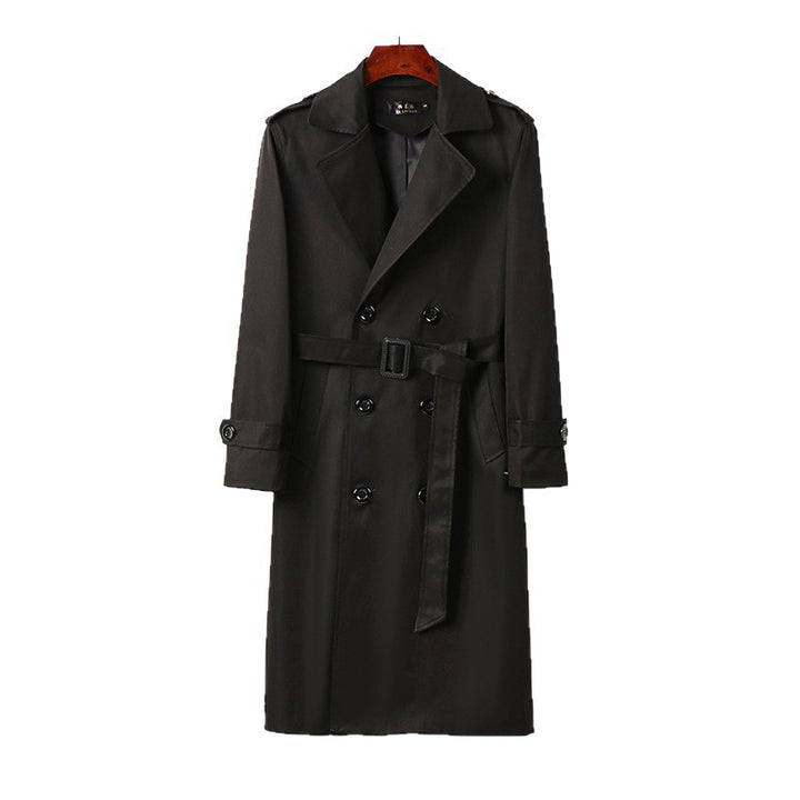 Herren Doppelreihiger Trenchcoat mit Schulterklappen, langer Silhouette und klassischem Revers Drune