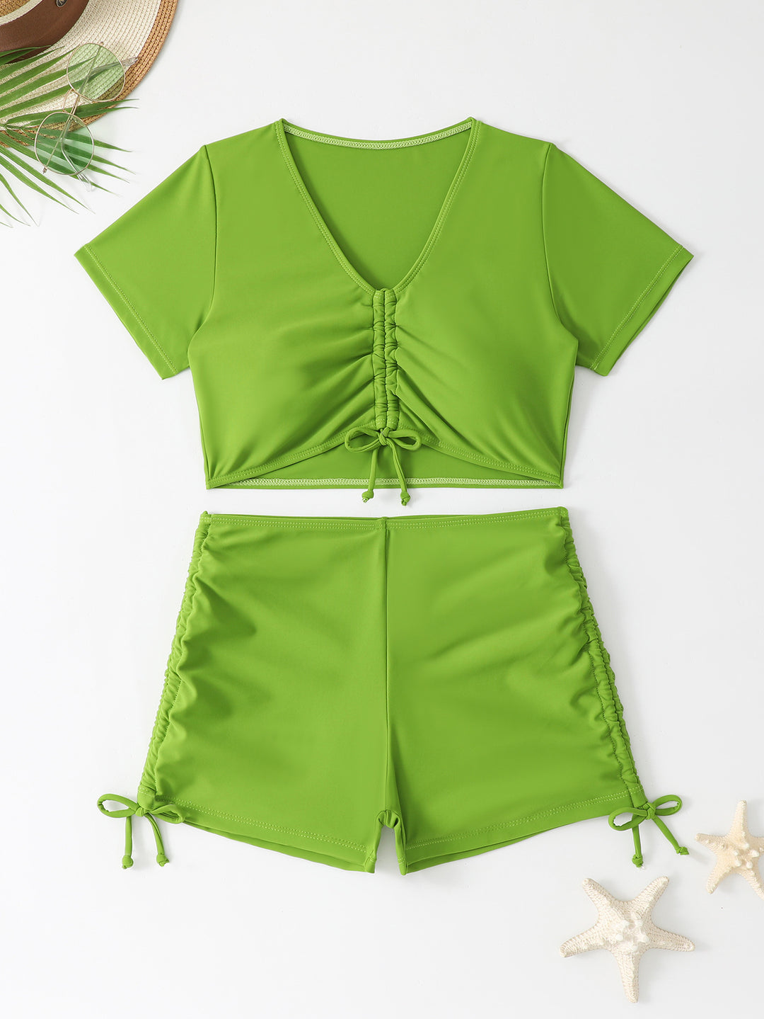 Damen sportliches Crop-Top und Shorts-Set Drune