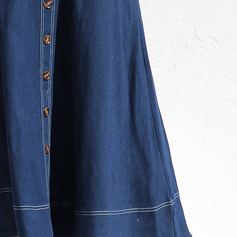 Damen Langes Denim-Kleid mit Knopfleiste und Taschen Drune