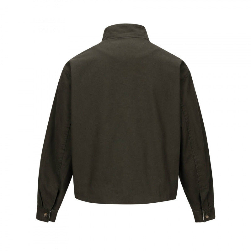 Herren Kurz geschnittene kastige Canvas‑Jacke mit Nietenbesatz und Stehkragen Drune