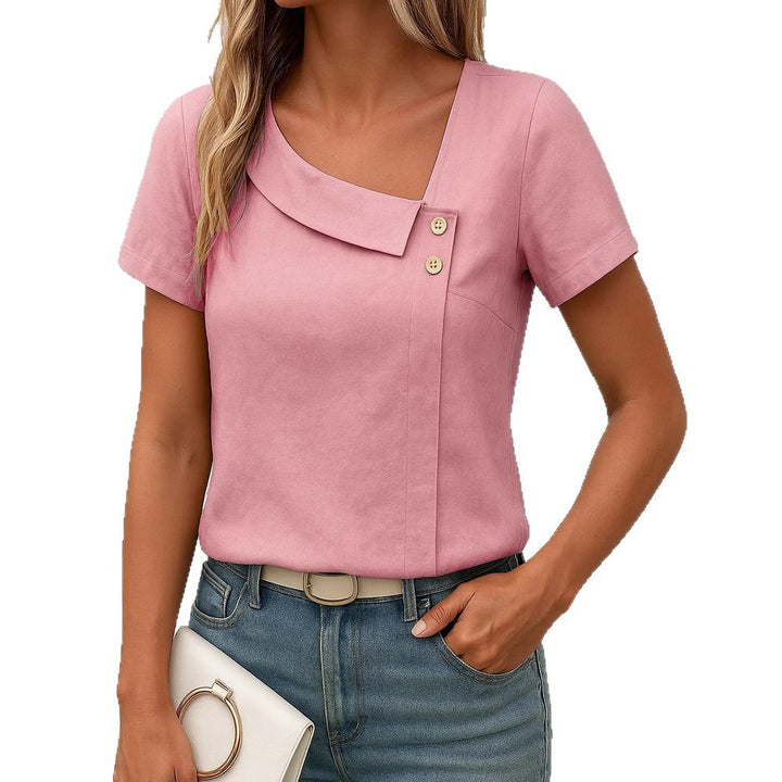 Damen Modisches Oberteil mit asymmetrischem Kragen und Knopfdetail Drune