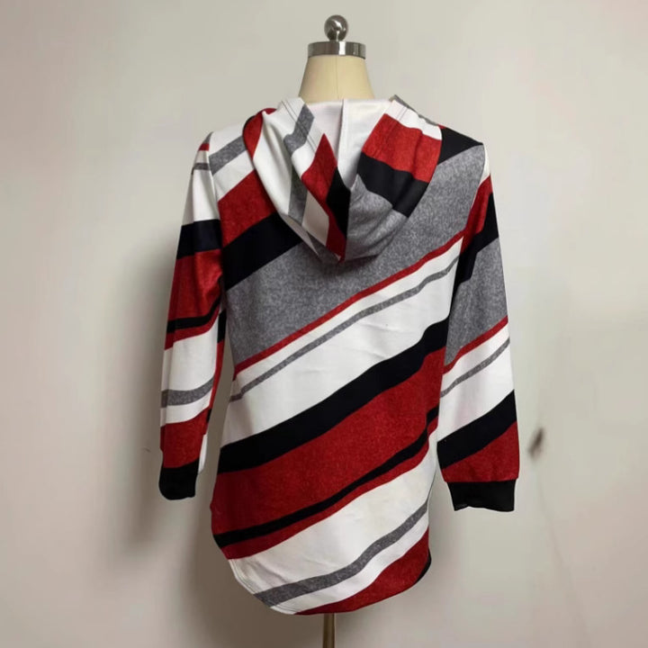 Damen nan Longline-Kapuzenjacke mit diagonalem Streifenmuster, Ringreißverschluss und Seitentaschen Drune