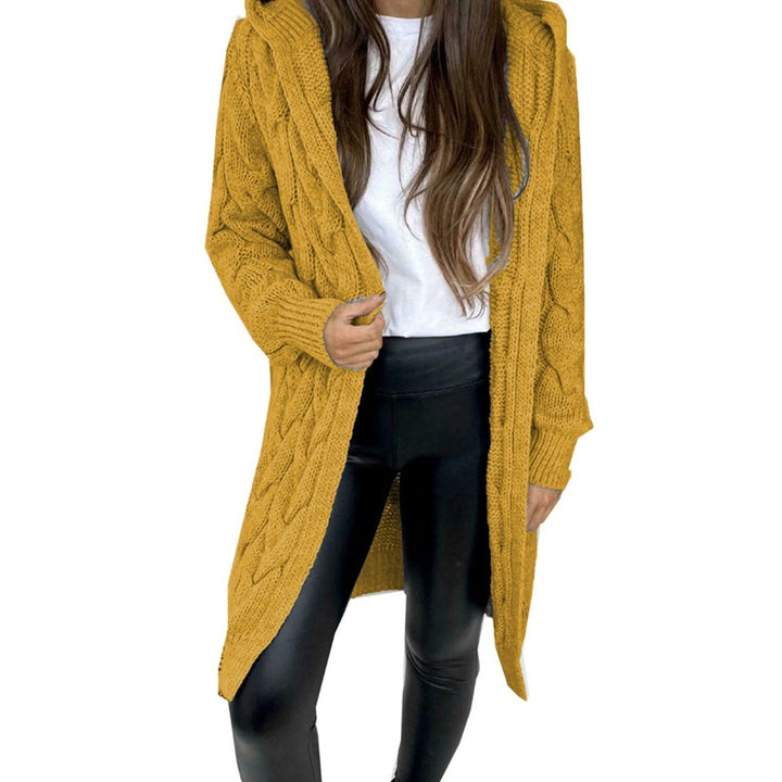Damen Grobstrickmantel mit Kapuze und Zopfdesign Drune