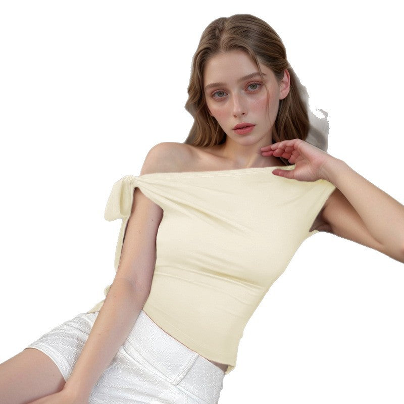 Damen Off-Shoulder Oberteil mit dekorativem Seitenschnürung Drune