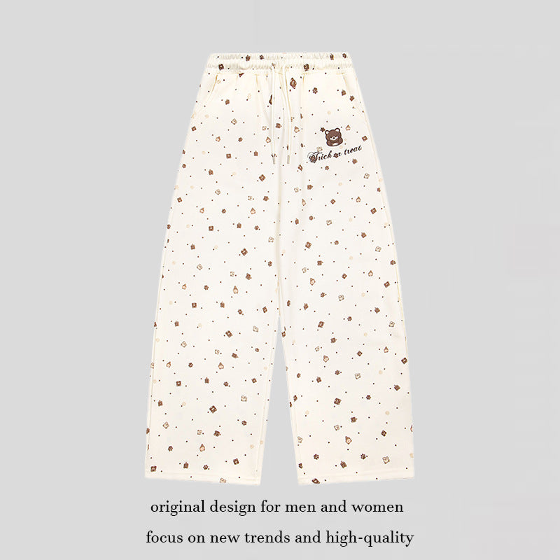 Damen Weite Loungehose im Culotte‑Stil mit elastischem Komfortbund und süßem Bären‑Print Drune