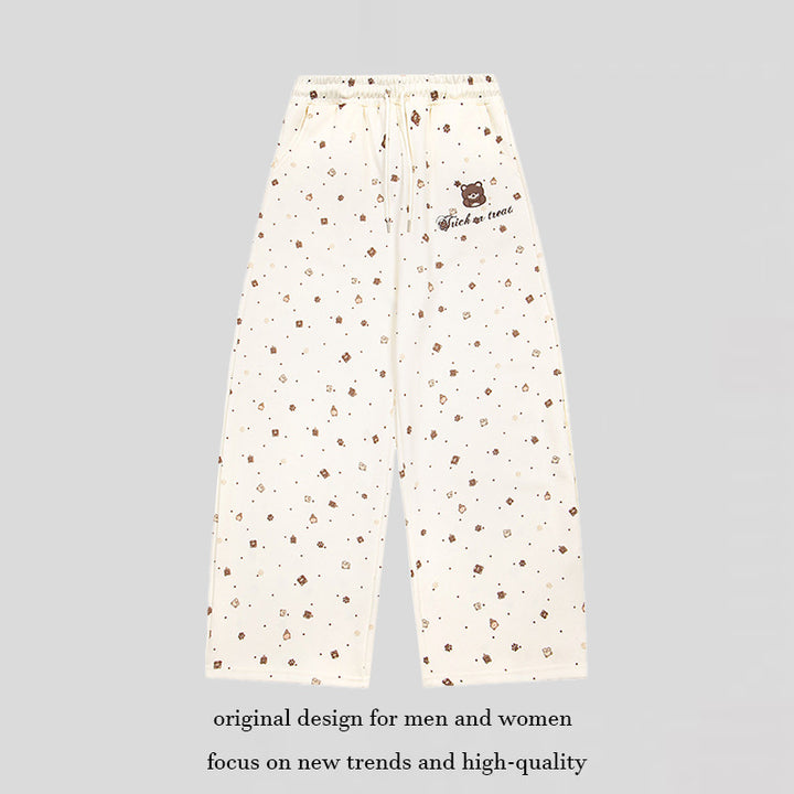 Damen Weite Loungehose im Culotte‑Stil mit elastischem Komfortbund und süßem Bären‑Print Drune