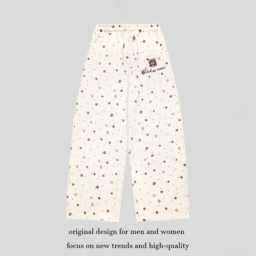 Damen Weite Loungehose im Culotte‑Stil mit elastischem Komfortbund und süßem Bären‑Print Drune