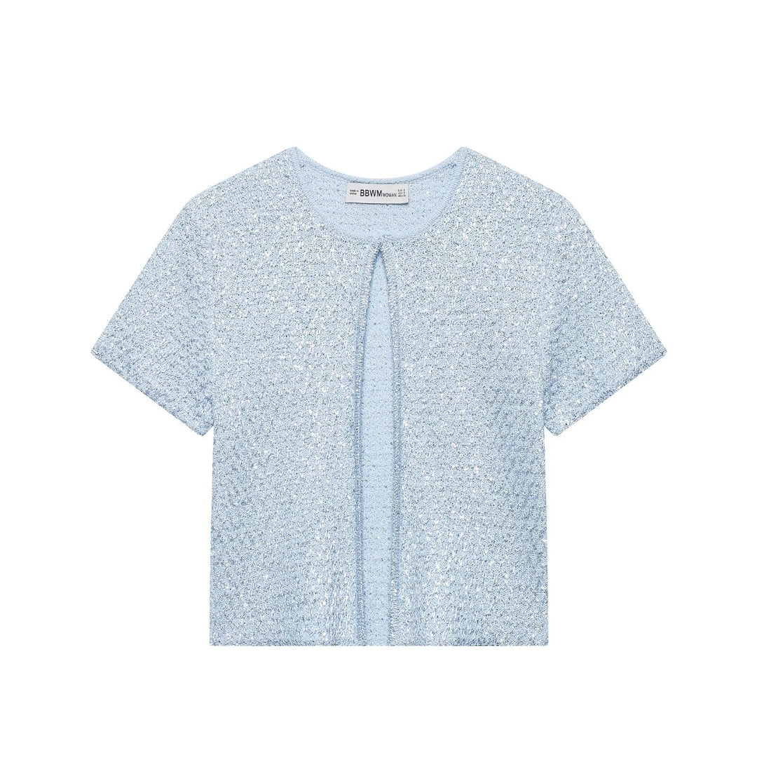 Damen Kurzärmelige Bouclé Strickjacke mit offenem Frontschlitz Drune