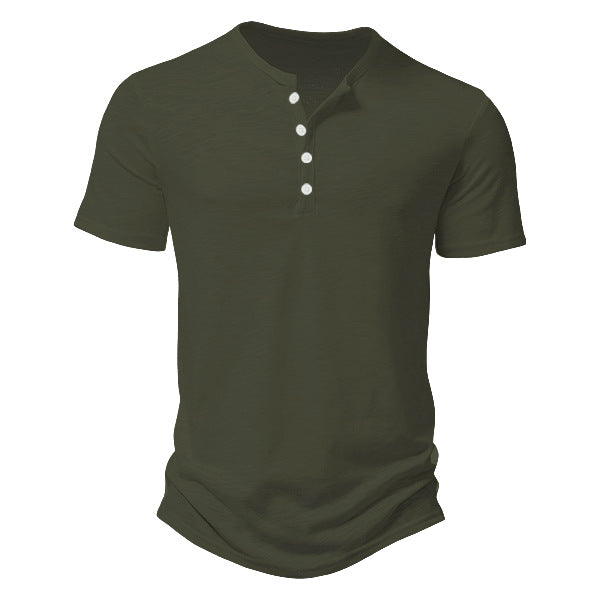 Herren nan Kurzarmshirt im Henleystil aus Slub-Baumwolljersey mit kurzer Knopfleiste Drune