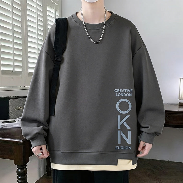 Herren Oversize‑Sweatshirt mit kontrastierenden Ärmeln, Rundhalsausschnitt & Labelpatch Drune