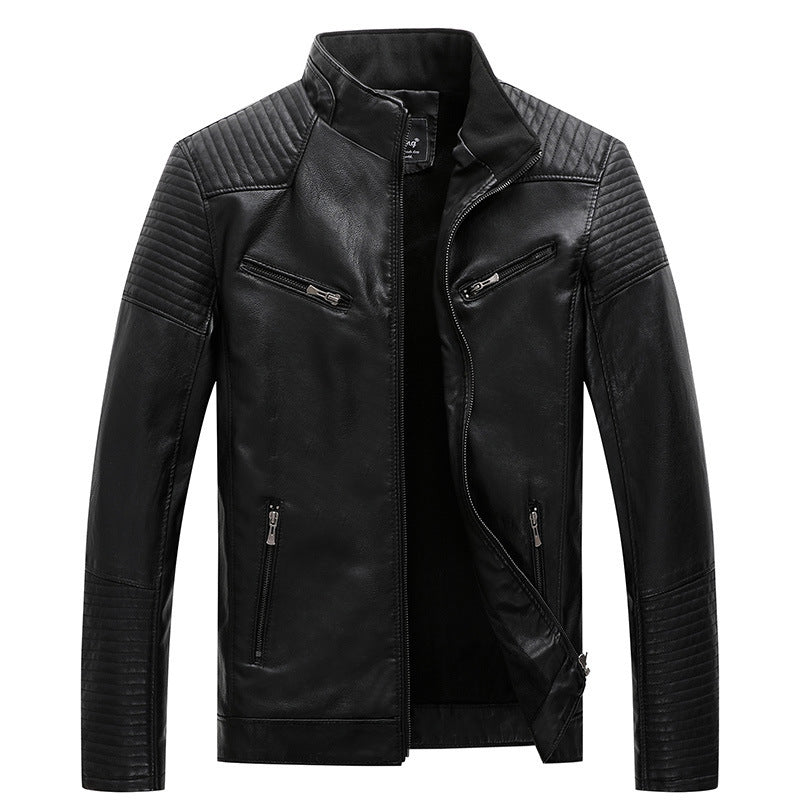 Herren schlanker Kunstleder-Moto-Blouson mit gesteppten Schulter- und Ärmelpaneelen Drune