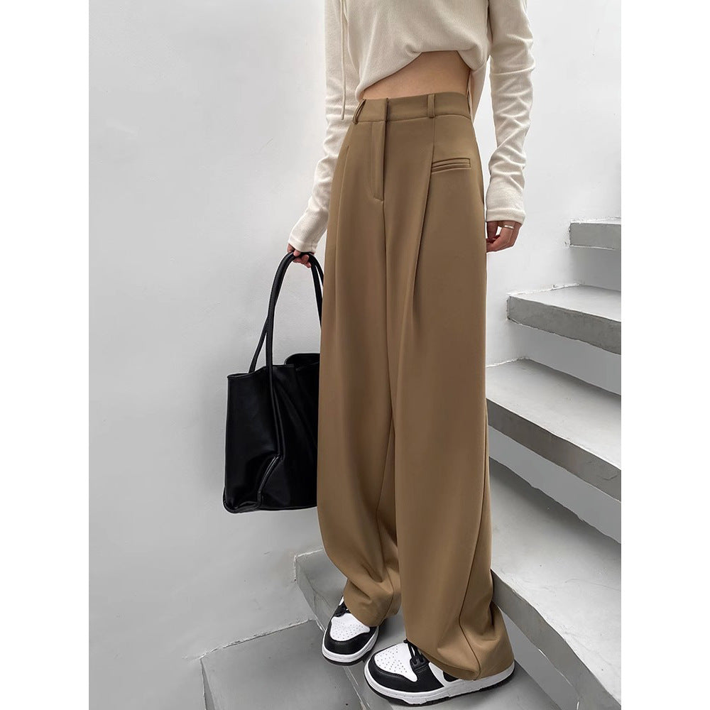 Damen Hochtaillierte Tailored-Hose mit weitem Bein, Bundfalten und Ziertasche Drune
