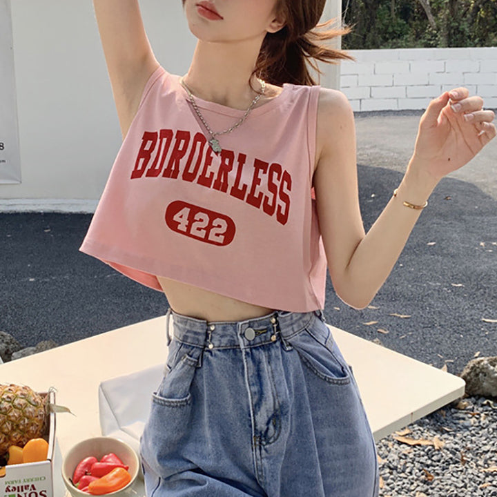 Damen lässiges Crop-Top mit kreativem Schriftzug und bequemen Materialien Drune