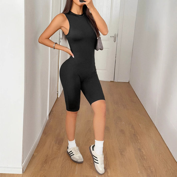 Damen Sportlicher Bodycon Einteiler mit hohem Kragen Drune